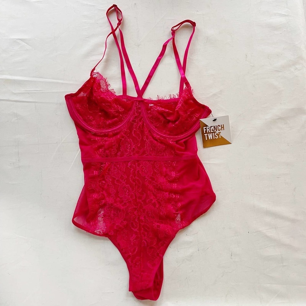 [French Twist] NWT red lace strappy bodysuit lingerie womens large